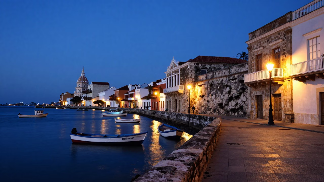 Street Scene in Cartagena at Blue Hour in in Cartagena, Colombia