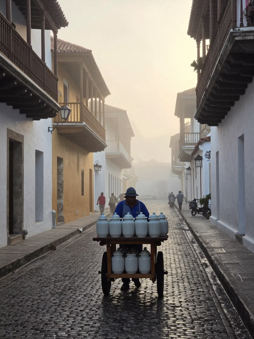 Street Scene in Cartagena at Dawn Light in in Cartagena, Colombia