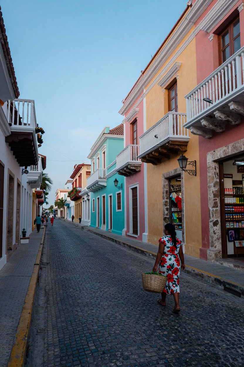 Street Scene in Cartagena at Early Morning Light in in Cartagena, Colombia