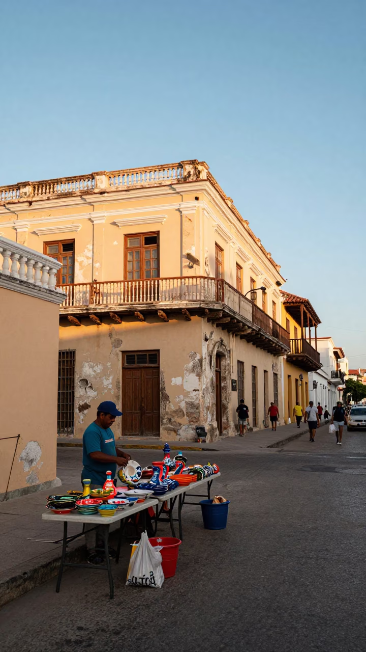 Street Scene in Cartagena at Golden Hour in in Cartagena, Colombia