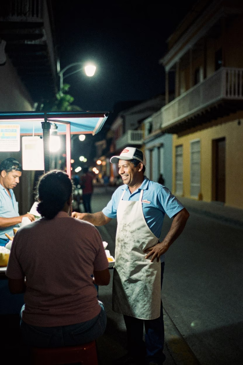 Street Scene in Cartagena at Late At Night Light in in Cartagena, Colombia