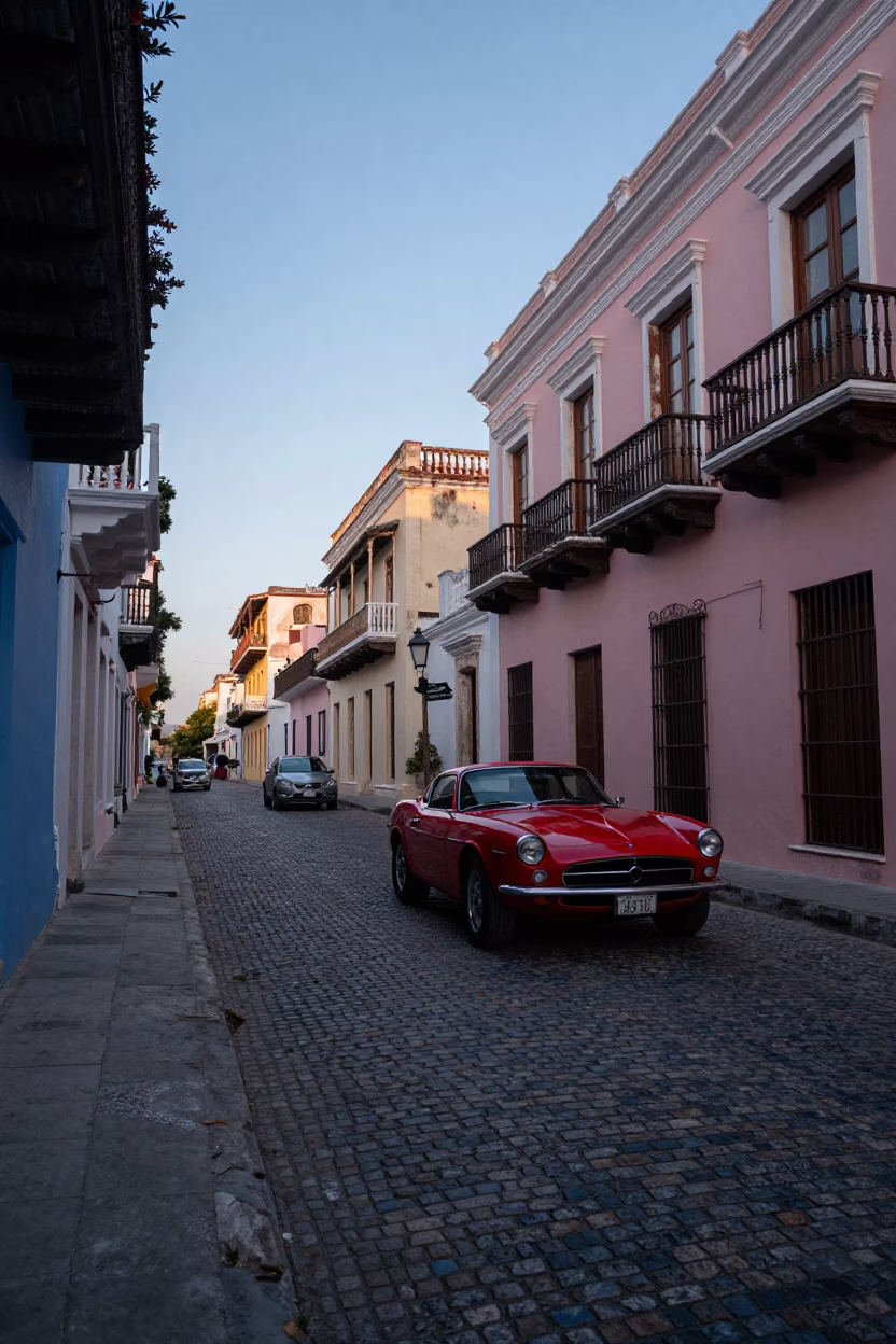 Street Scene in Cartagena at Sunrise Light in in Cartagena, Colombia