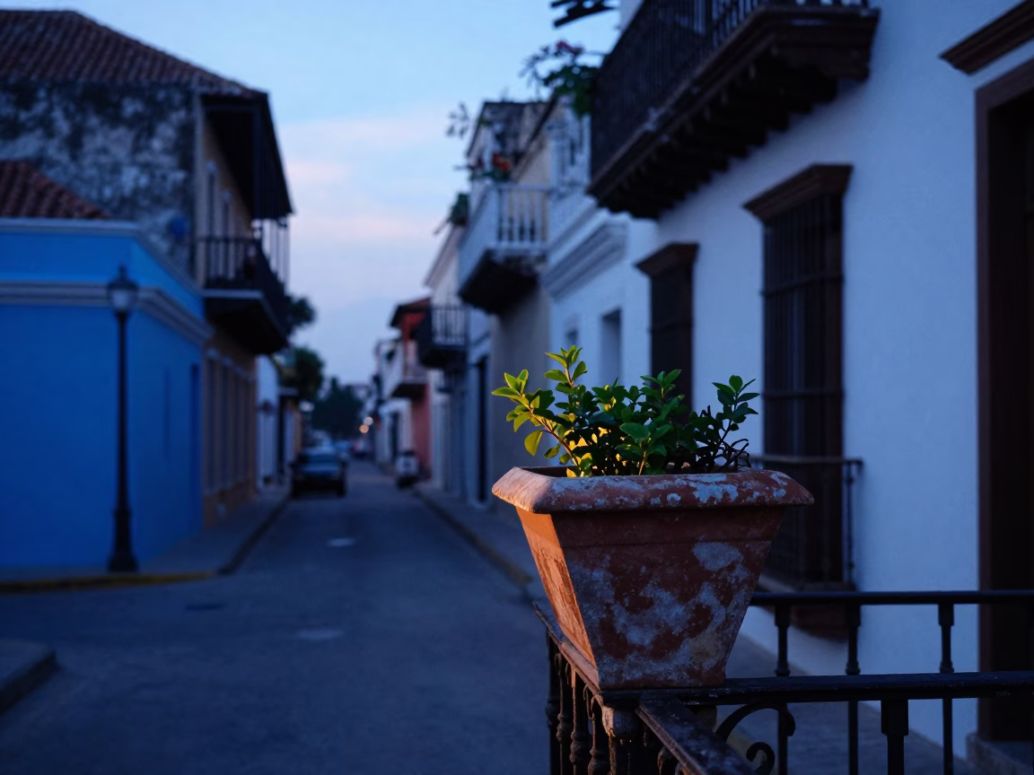 Street Scene in Cartagena at Sunrise Light in in Cartagena, Colombia