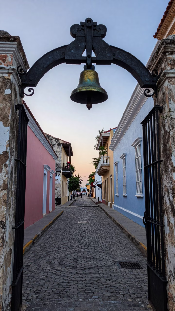 Street Scene in Cartagena at Sunrise Light in in Cartagena, Colombia