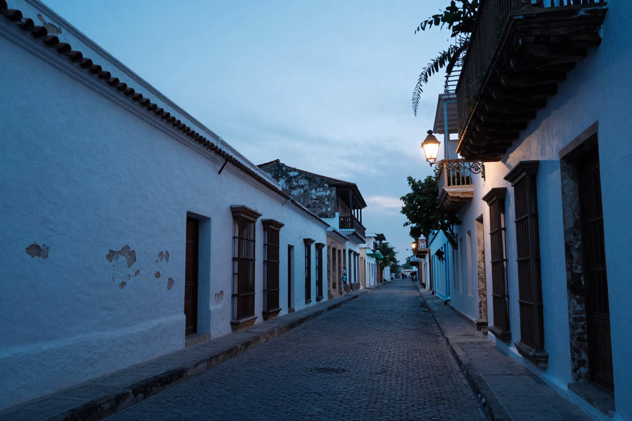 Street Scene in Cartagena at Sunrise Light in in Cartagena, Colombia