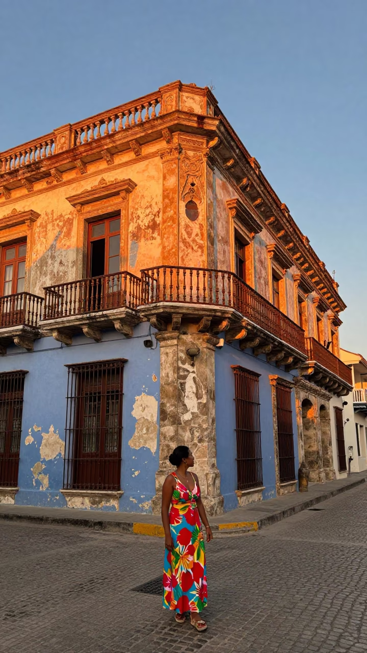 Street Scene in Cartagena at Sunset Light in in Cartagena, Colombia