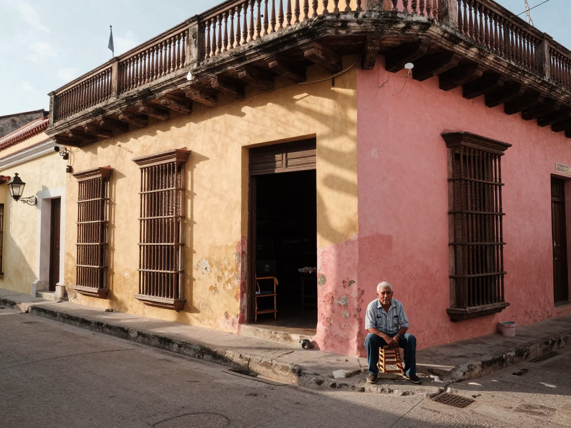 Street Scene in Cartagena at The Early Afternoon Light in in Cartagena, Colombia