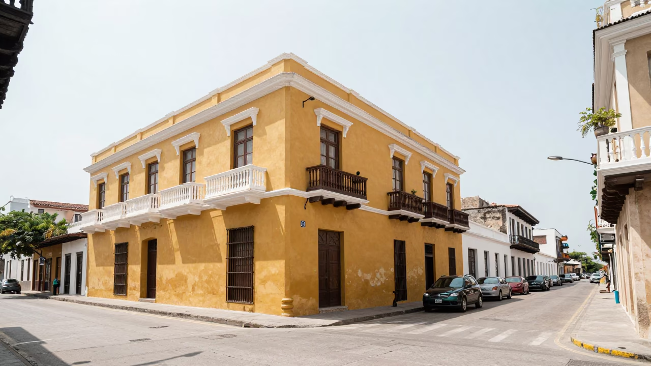 Street Scene in Cartagena at The Flat Glare Of Noon Light in in Cartagena, Colombia