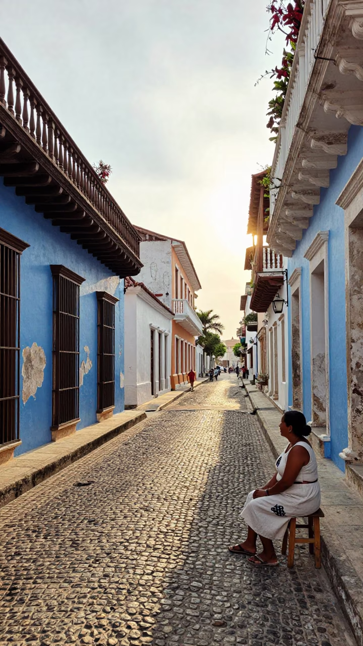 Street Scene in Cartagena at The Late Morning Light in in Cartagena, Colombia
