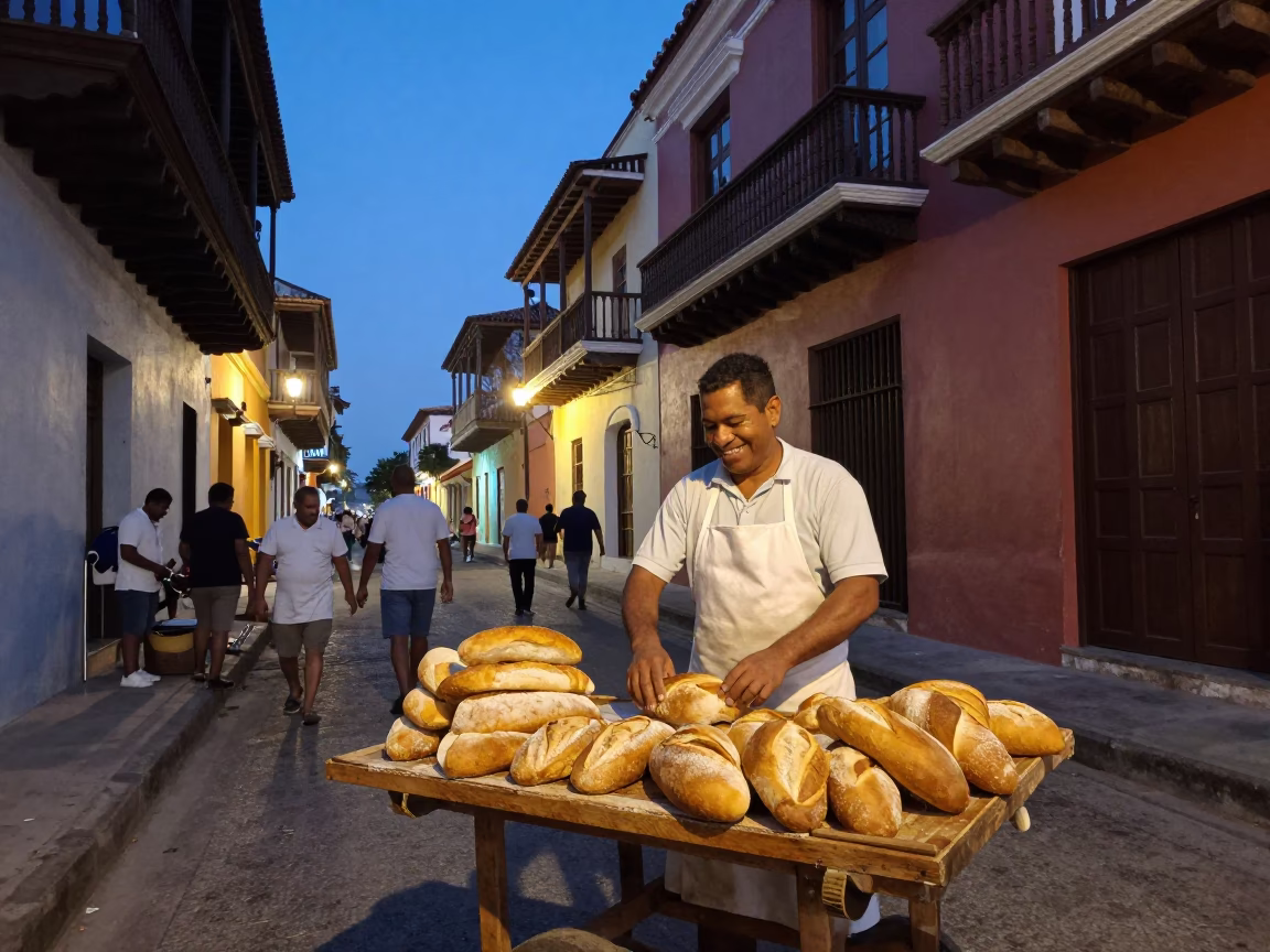 Street Scene in Cartagena at Twilight in in Cartagena, Colombia