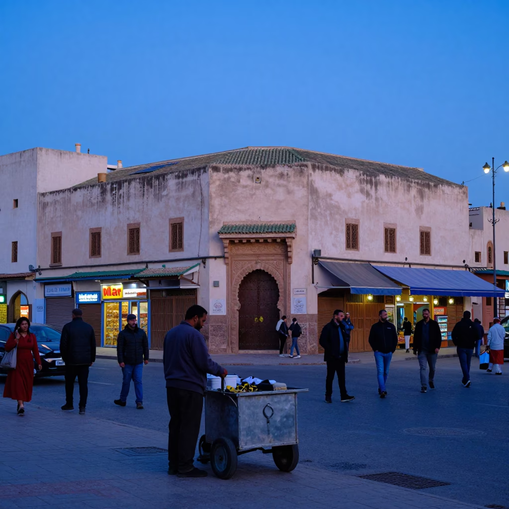 Street Scene in Casablanca at Blue Hour in in Casablanca, Morocco