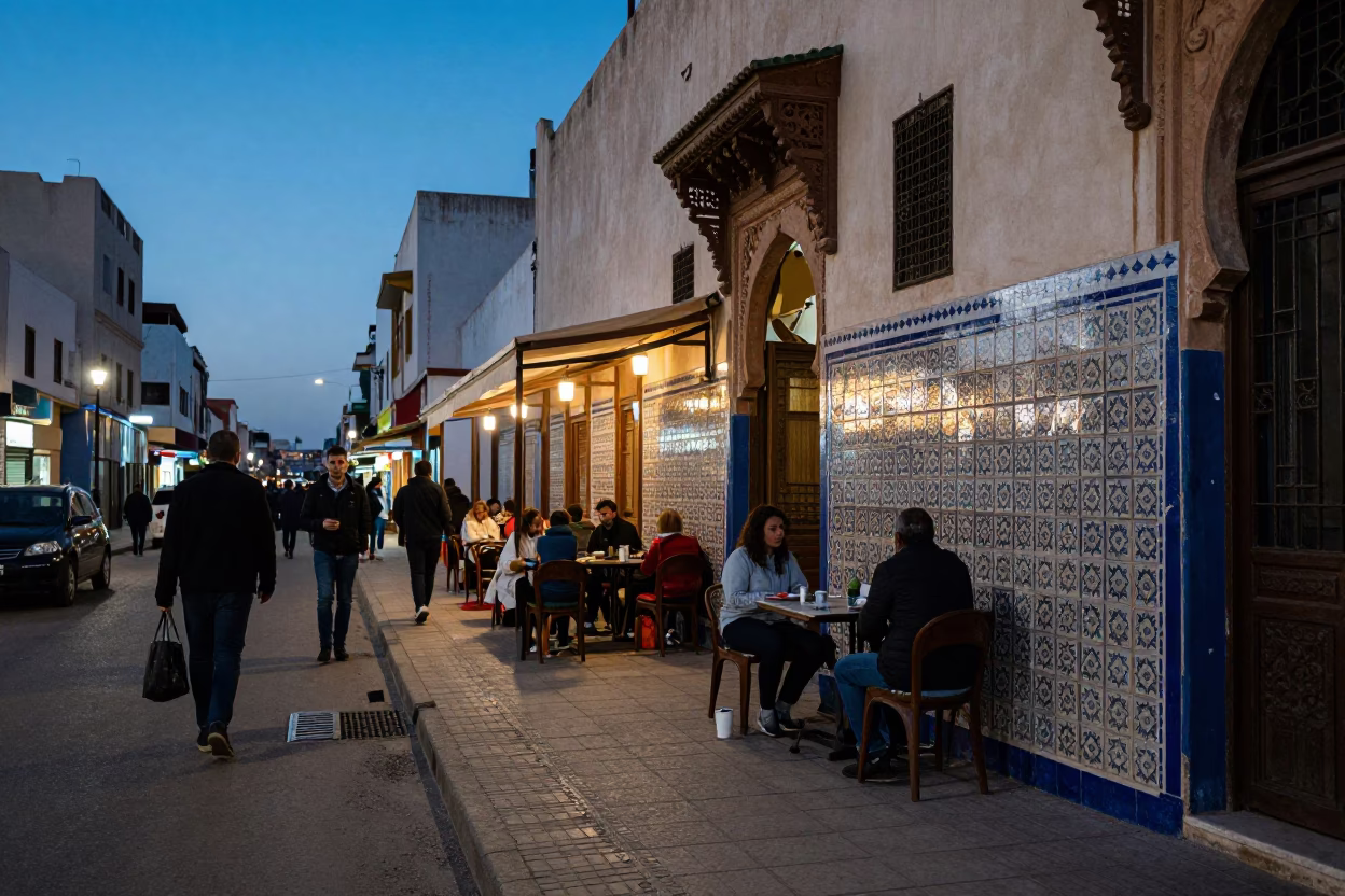 Street Scene in Casablanca at Blue Hour in in Casablanca, Morocco