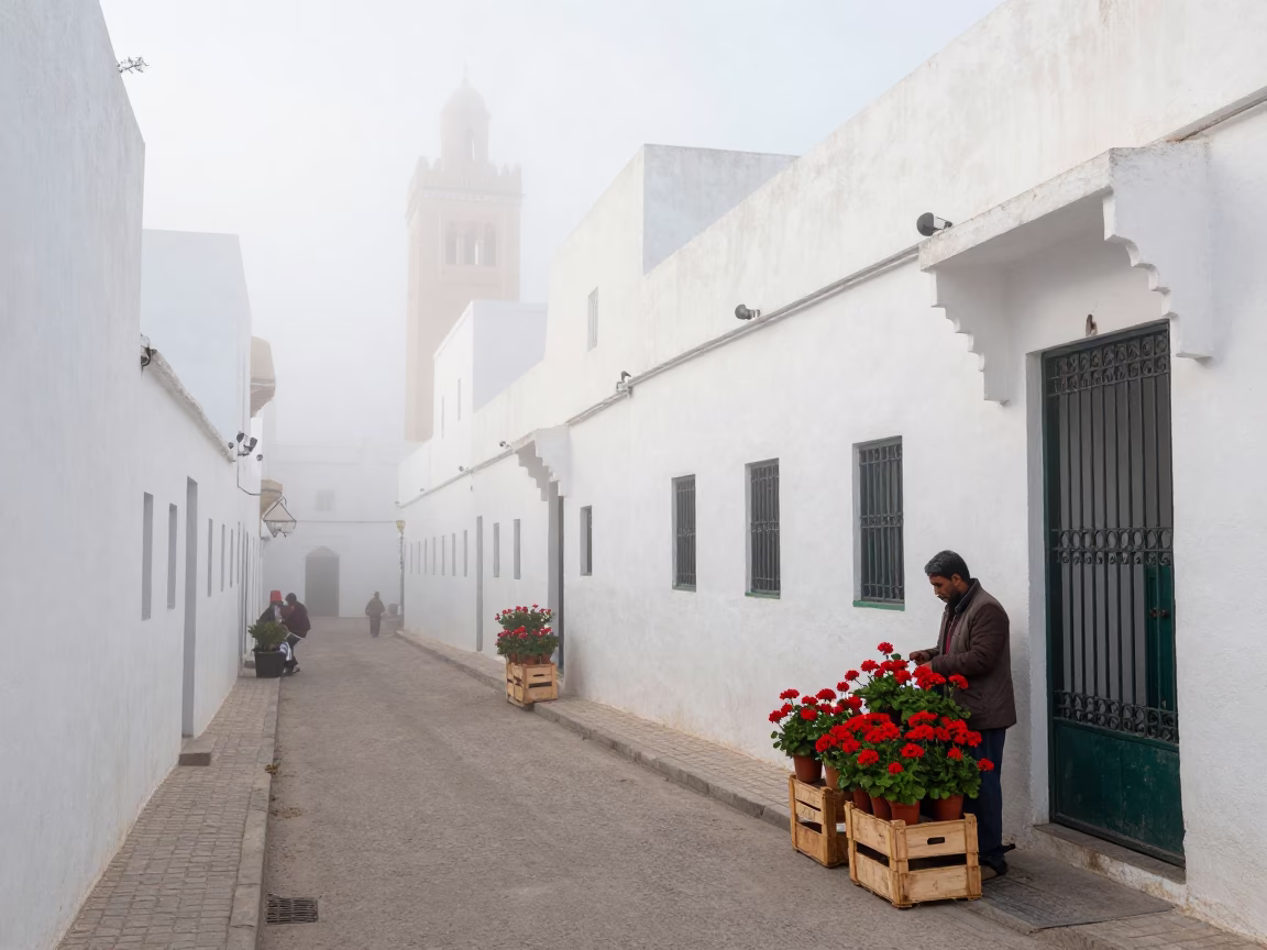 Street Scene in Casablanca at Dawn Light in in Casablanca, Morocco