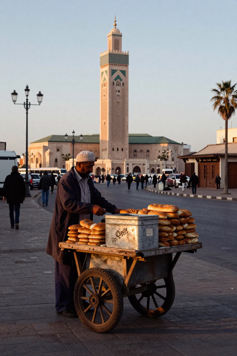 Street Scene in Casablanca at First Light Of Dawn in in Casablanca, Morocco