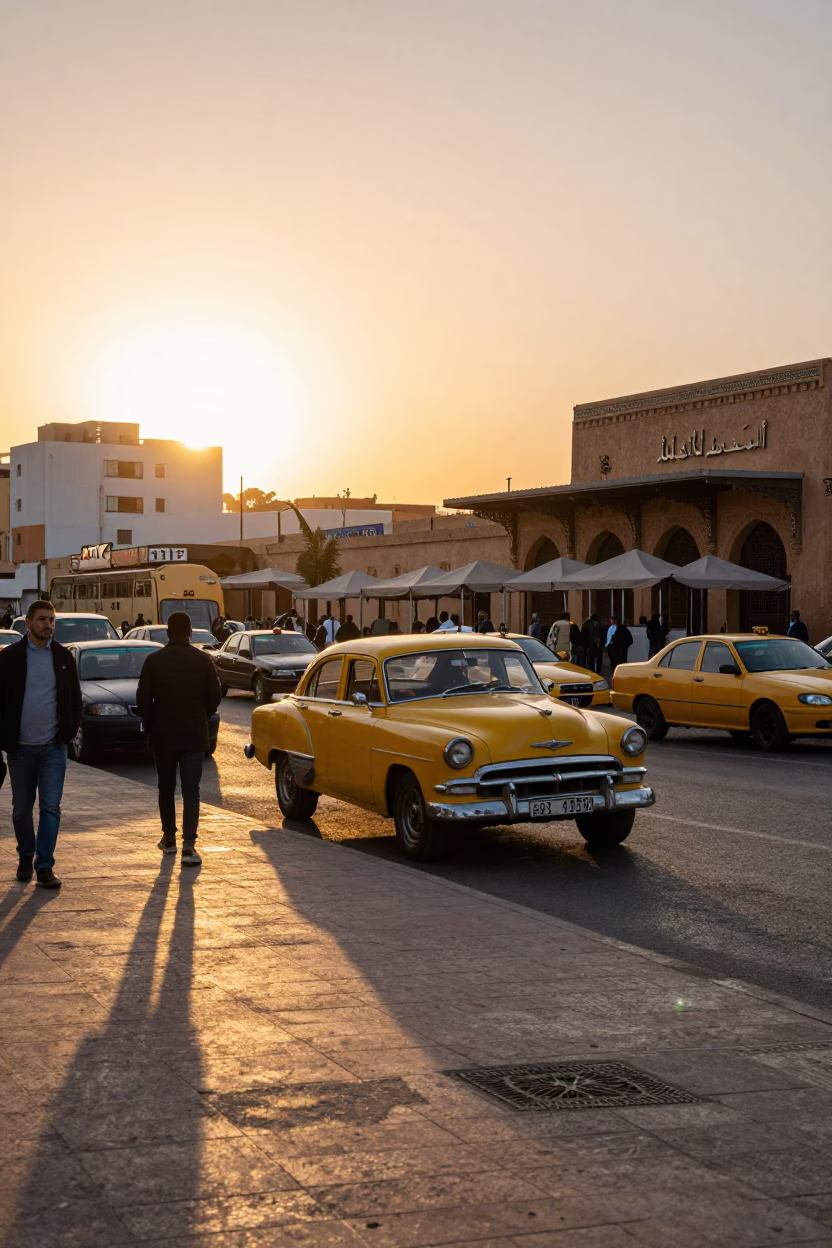 Street Scene in Casablanca at Golden Hour in in Casablanca, Morocco