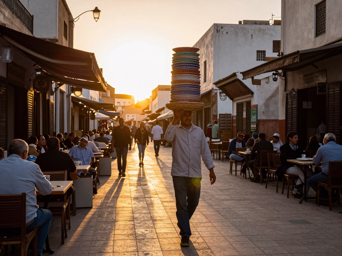 Street Scene in Casablanca at Golden Hour in in Casablanca, Morocco