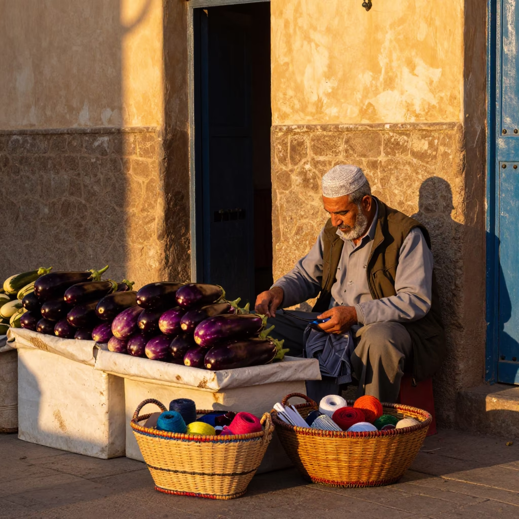 Street Scene in Casablanca at Honeyed Evening Light in in Casablanca, Morocco