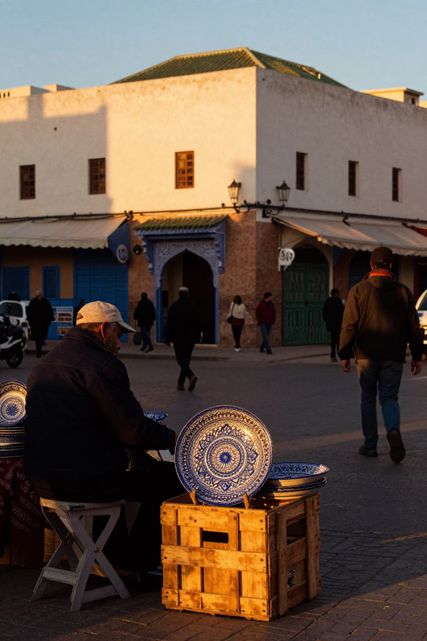 Street Scene in Casablanca at Honeyed Evening Light in in Casablanca, Morocco
