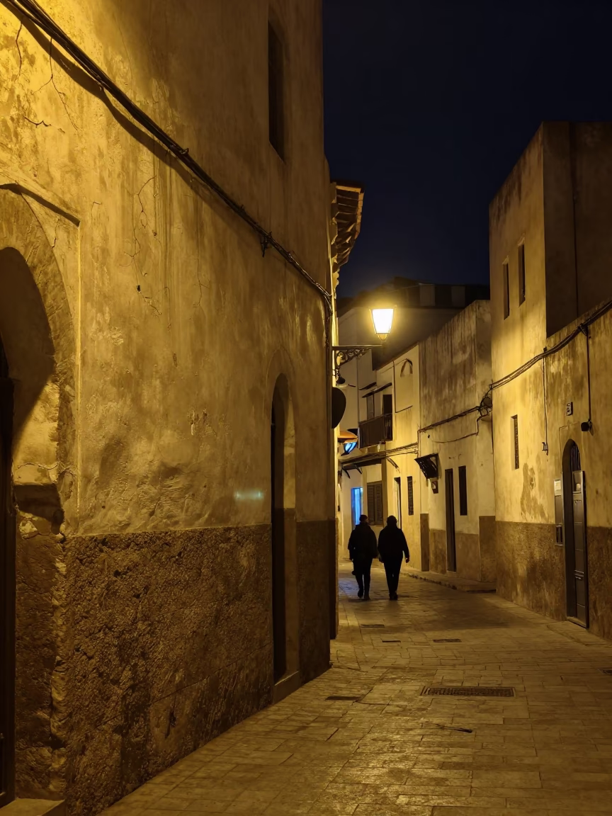 Street Scene in Casablanca at Midnight Light in in Casablanca, Morocco