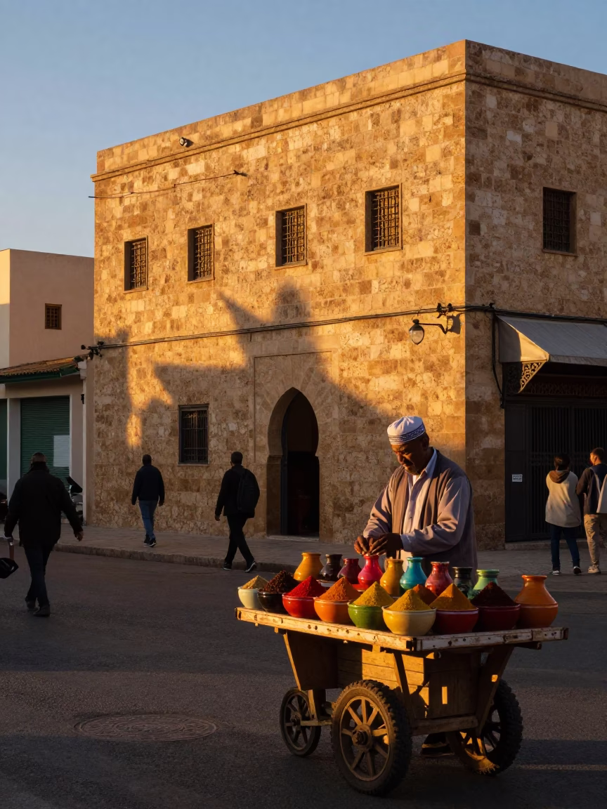 Street Scene in Casablanca at Sunset Light in in Casablanca, Morocco
