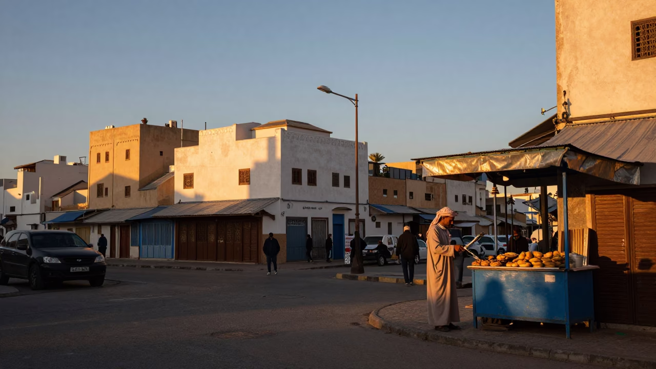 Street Scene in Casablanca at Sunset Light in in Casablanca, Morocco