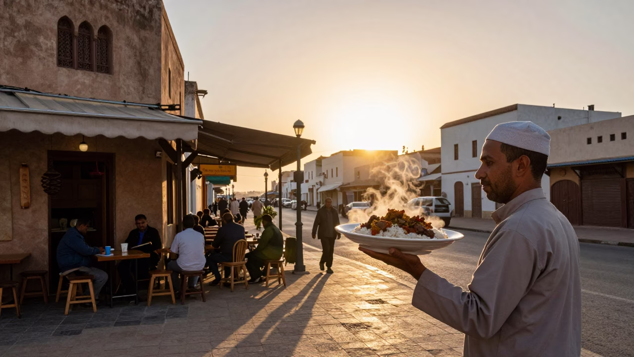 Street Scene in Casablanca at The Early Evening Light in in Casablanca, Morocco