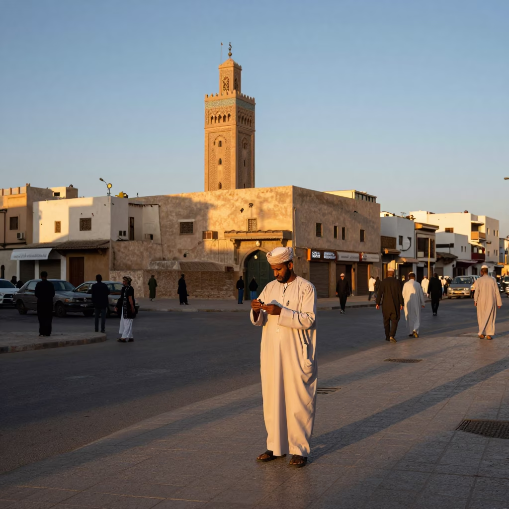 Street Scene in Casablanca at The Early Evening Light in in Casablanca, Morocco