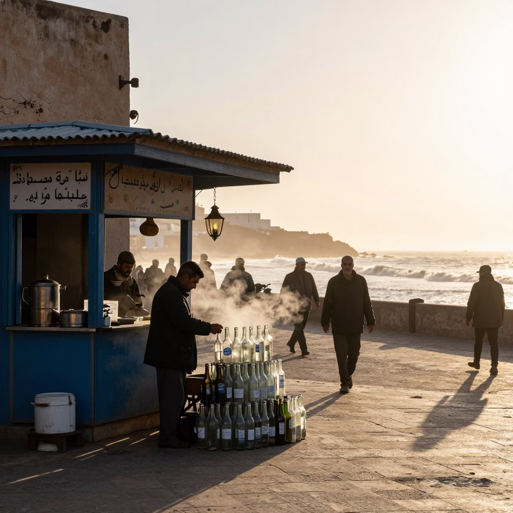 Street Scene in Casablanca at The Early Morning Light in in Casablanca, Morocco