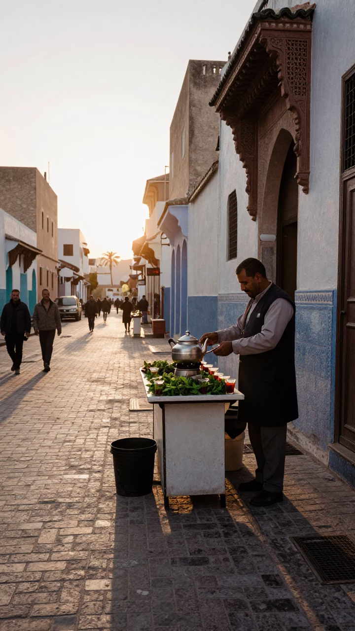 Street Scene in Casablanca at The Early Morning Light in in Casablanca, Morocco