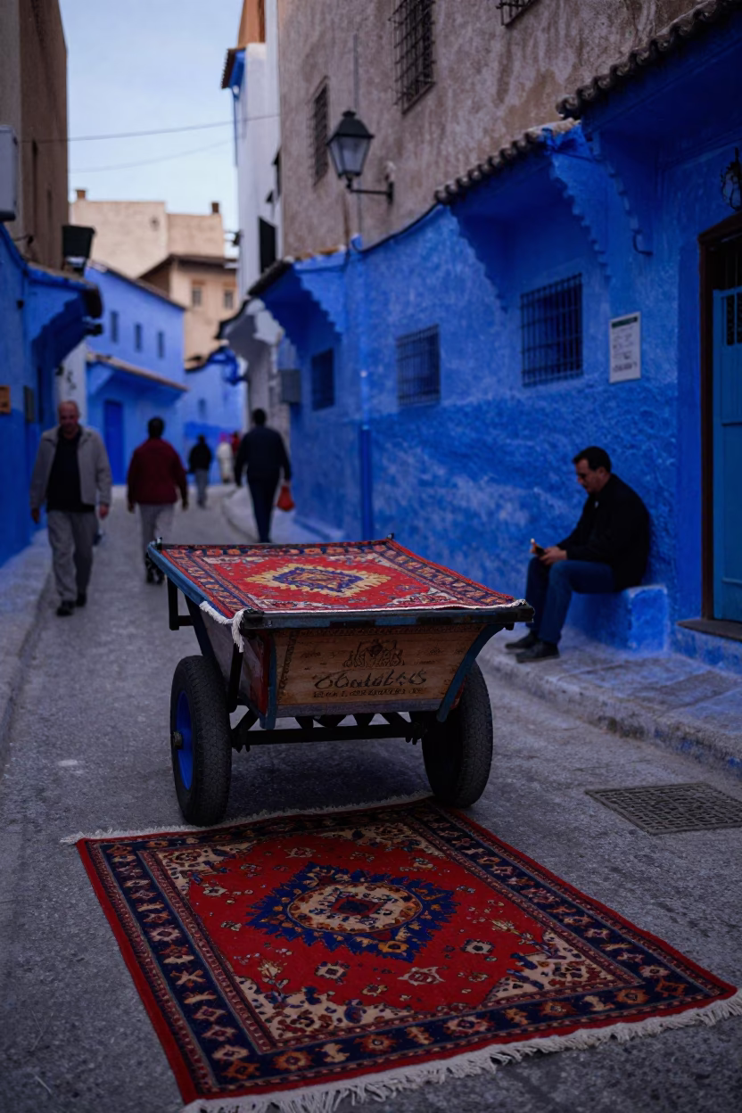 Street Scene in Casablanca at The Last Blue Light Of Evening in in Casablanca, Morocco
