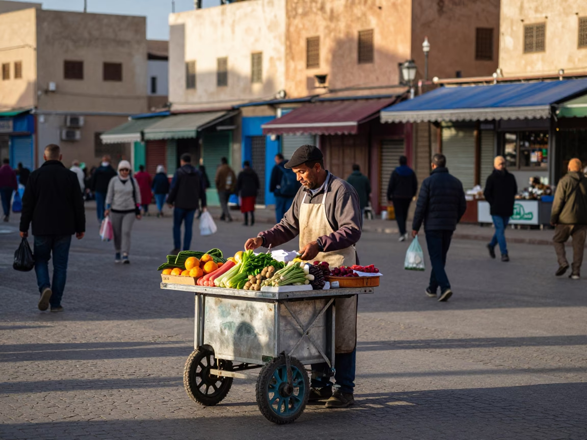 Street Scene in Casablanca at The Late Morning Light in in Casablanca, Morocco