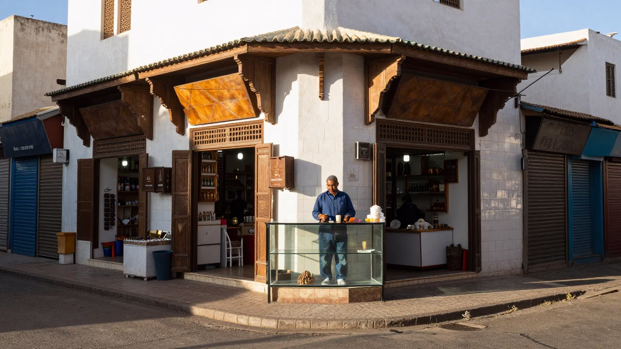 Street Scene in Casablanca at The Late Morning Light in in Casablanca, Morocco