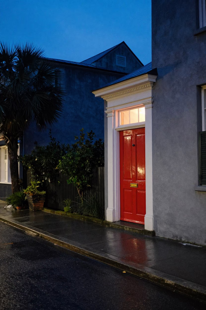 Street Scene in Charleston at Blue Hour in in Charleston, South Carolina, United States