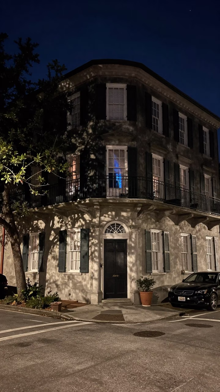 Street Scene in Charleston at Midnight Light in in Charleston, South Carolina, United States