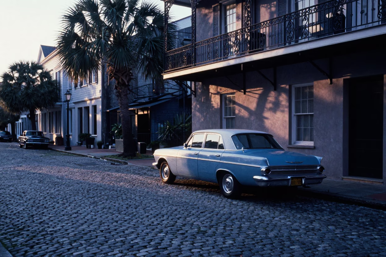 Street Scene in Charleston at Sunrise Light in in Charleston, South Carolina, United States