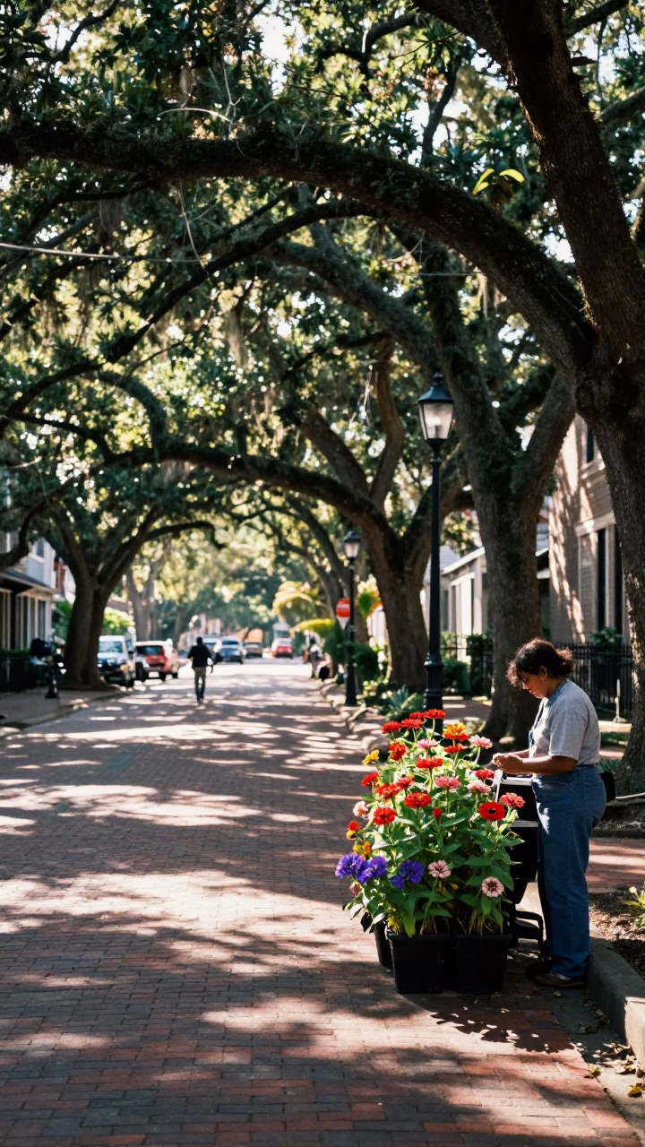 Street Scene in Charleston at The Early Afternoon Light in in Charleston, South Carolina, United States