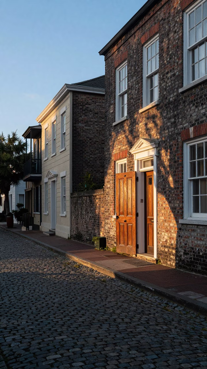 Street Scene in Charleston at The Early Evening Light in in Charleston, South Carolina, United States