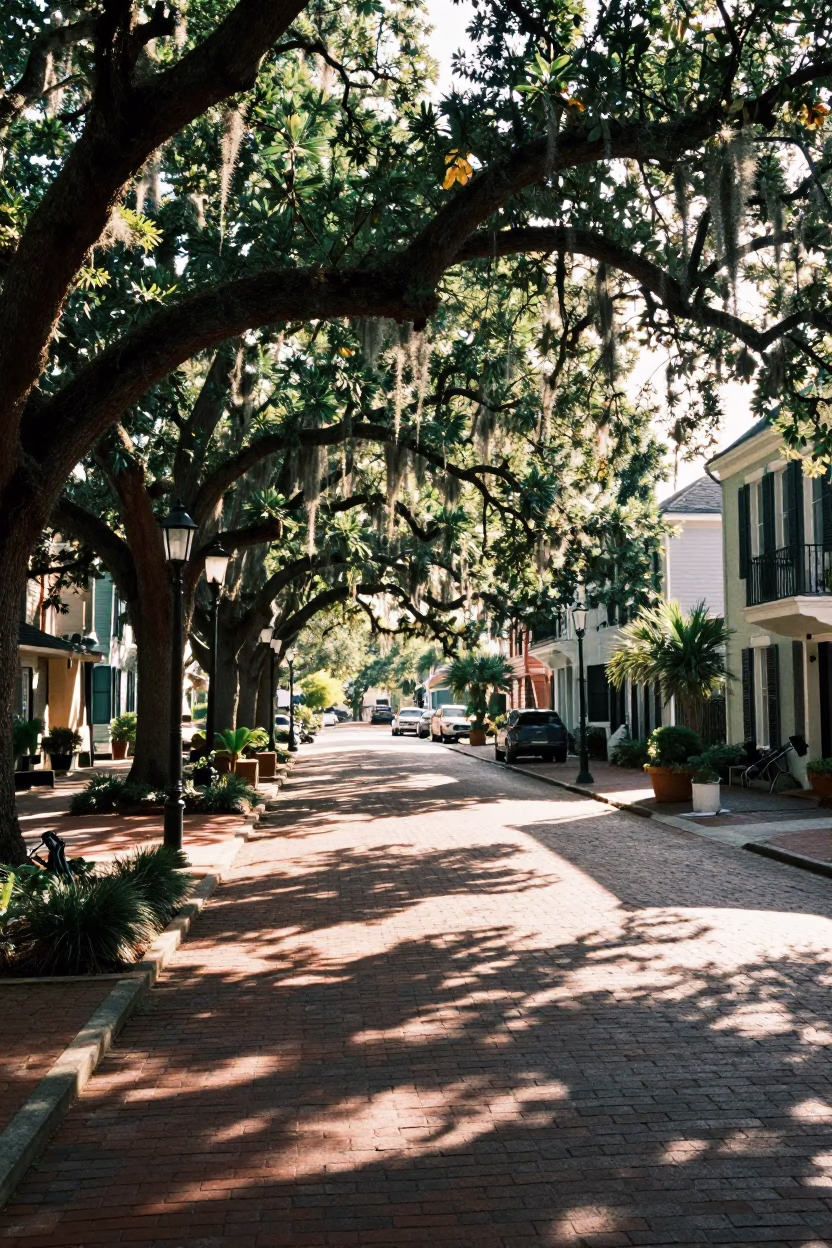 Street Scene in Charleston at The Late Morning Light in in Charleston, South Carolina, United States