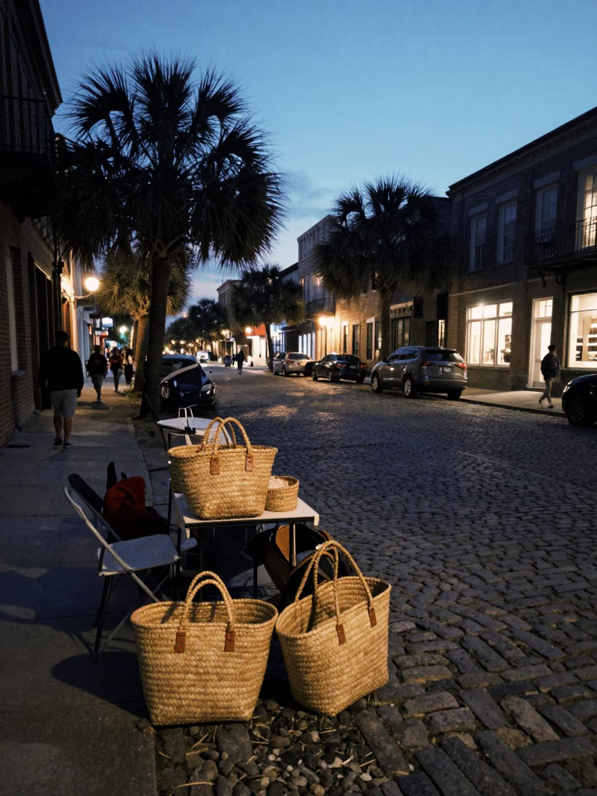 Street Scene in Charleston at Twilight in in Charleston, South Carolina, United States