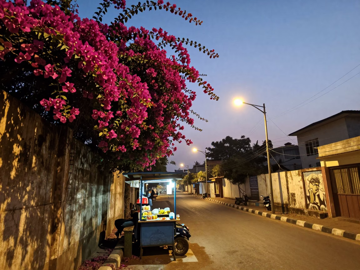 Street Scene in Chennai at As City Lights Begin To Glow in in Chennai, India