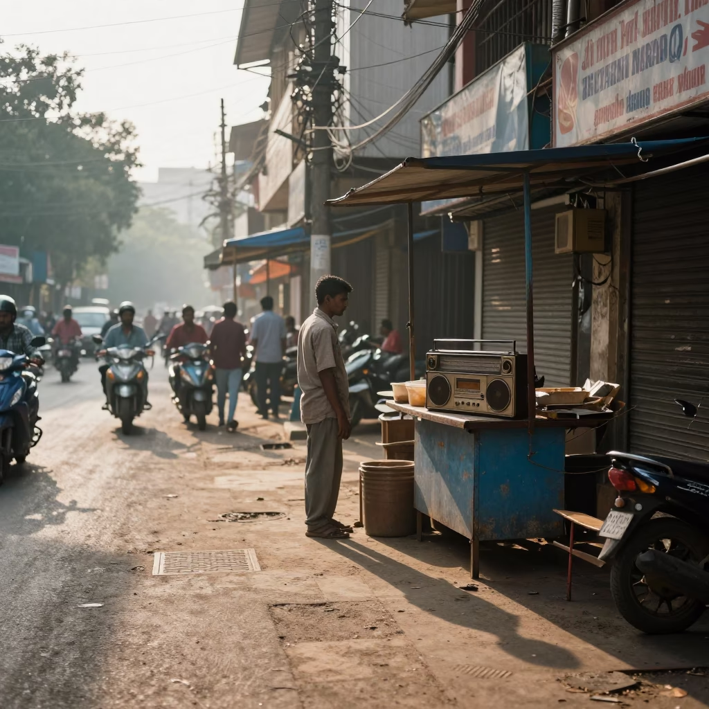 Street Scene in Chennai at As First Light Reaches The Scene in in Chennai, India