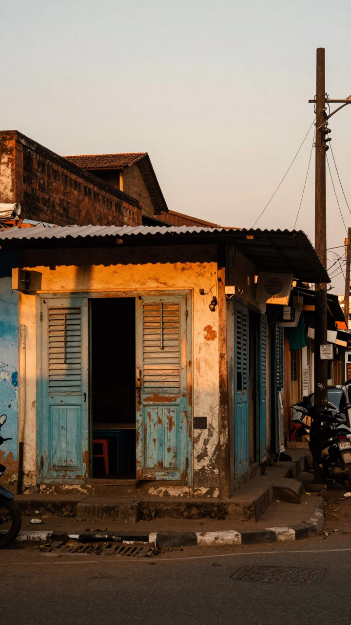 Street Scene in Chennai at As The Sun Drops Toward The Horizon in in Chennai, India