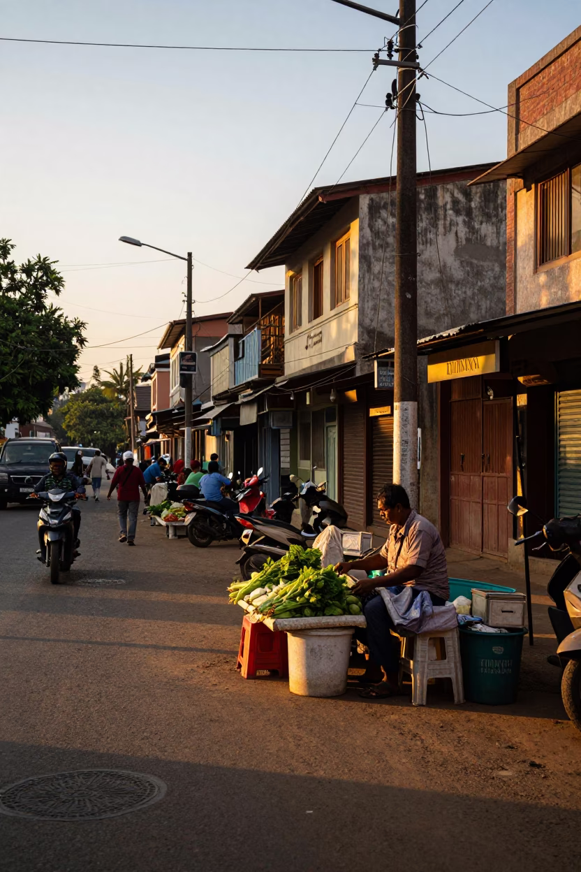 Street Scene in Chennai at Honeyed Evening Light in in Chennai, India