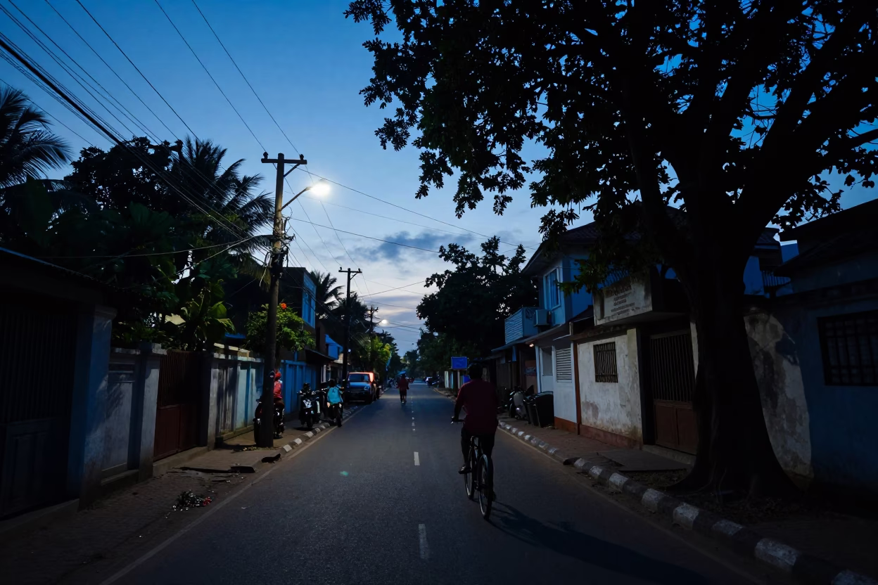 Street Scene in Chennai at Nautical Dawn Light in in Chennai, India