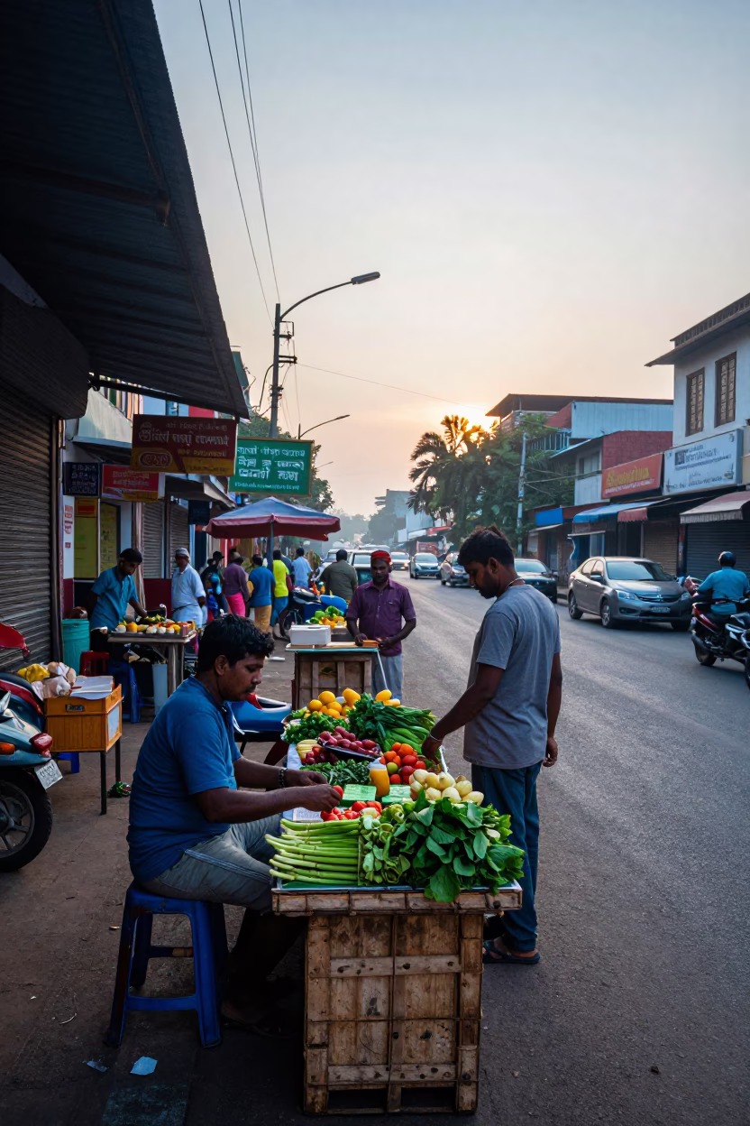 Street Scene in Chennai at The Early Morning Light in in Chennai, India