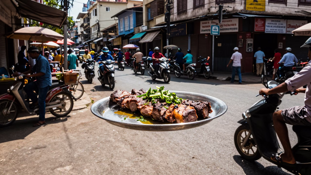 Street Scene in Chennai at The Flat Glare Of Noon Light in in Chennai, India