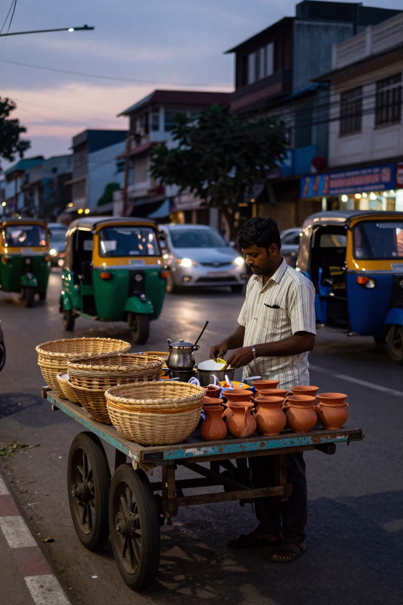 Street Scene in Chennai at Twilight in in Chennai, India