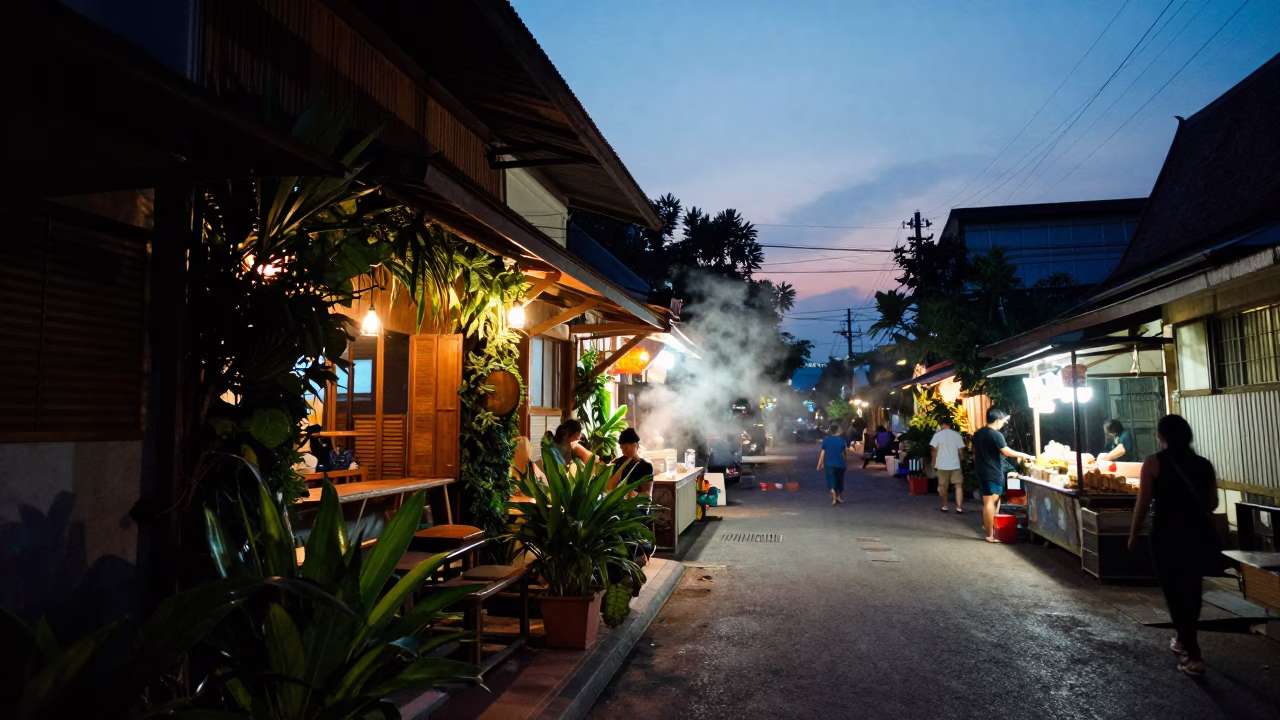 Street Scene in Chiang Mai at Blue Hour in in Chiang Mai, Thailand