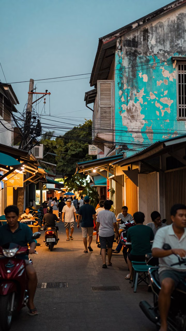 Street Scene in Chiang Mai at Evening Light in in Chiang Mai, Thailand