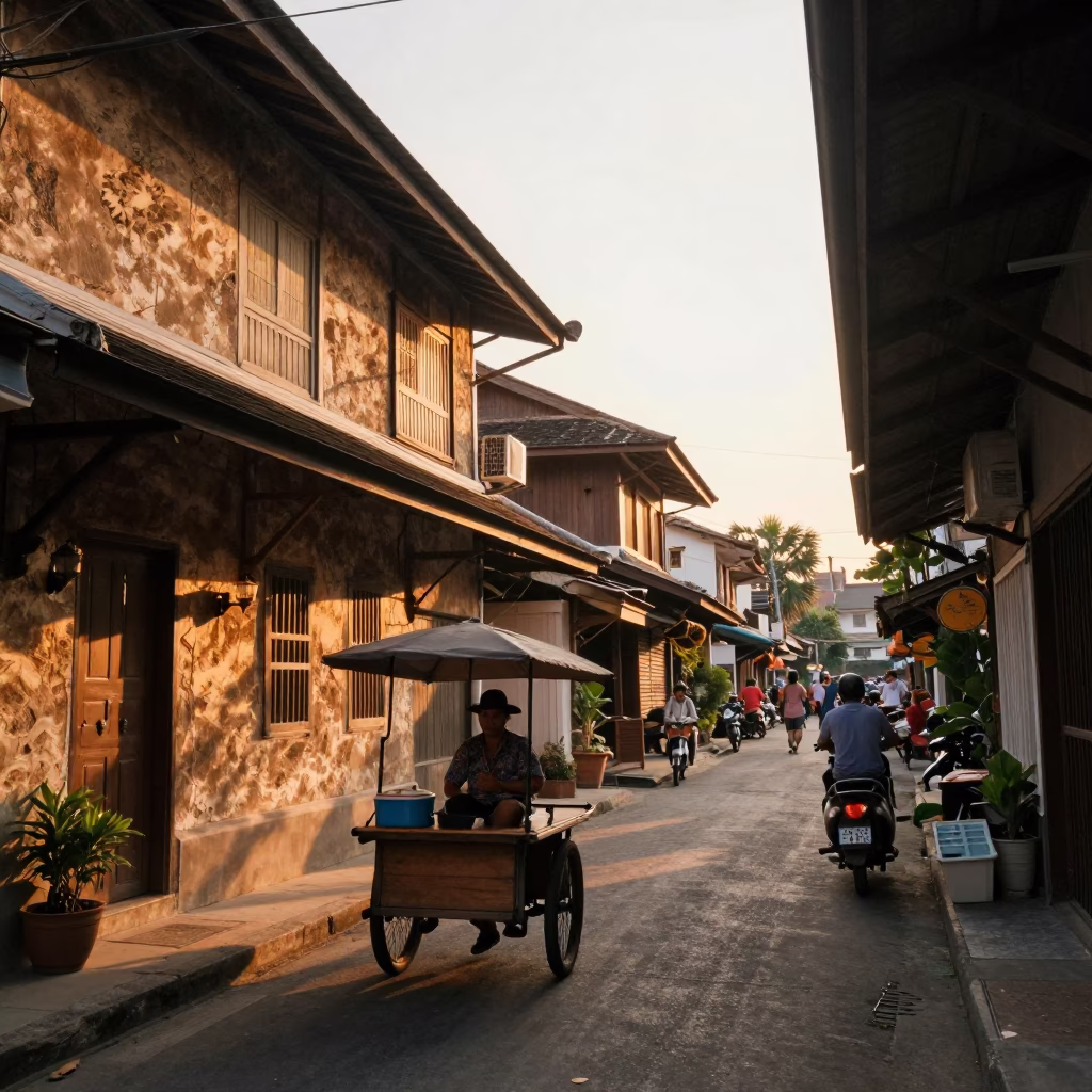 Street Scene in Chiang Mai at Golden Hour in in Chiang Mai, Thailand